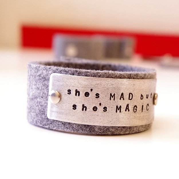 Personalized wide felt bracelet with Your text